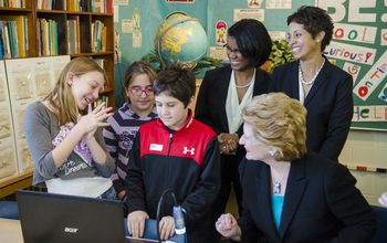 students with Sen. Stabenow